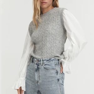 Something Navy sweater Cable Knit Sweater with button down sleeves